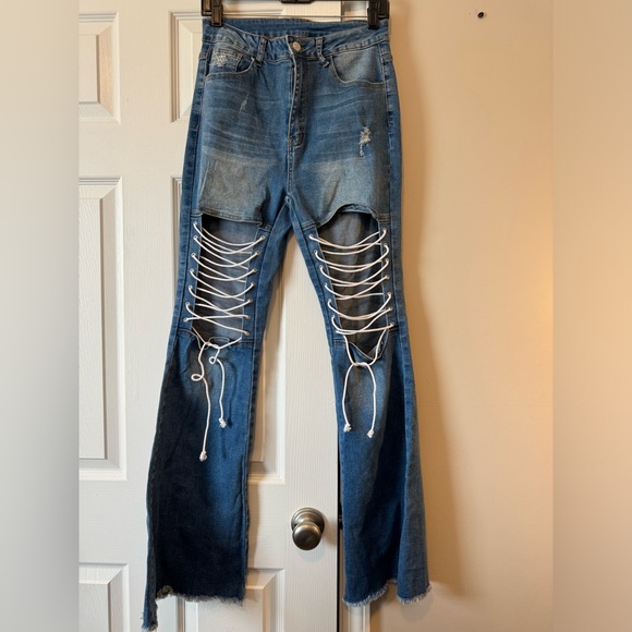 Lace up corset flare jeans SIZE W30 L32 - Picture 5 of 6